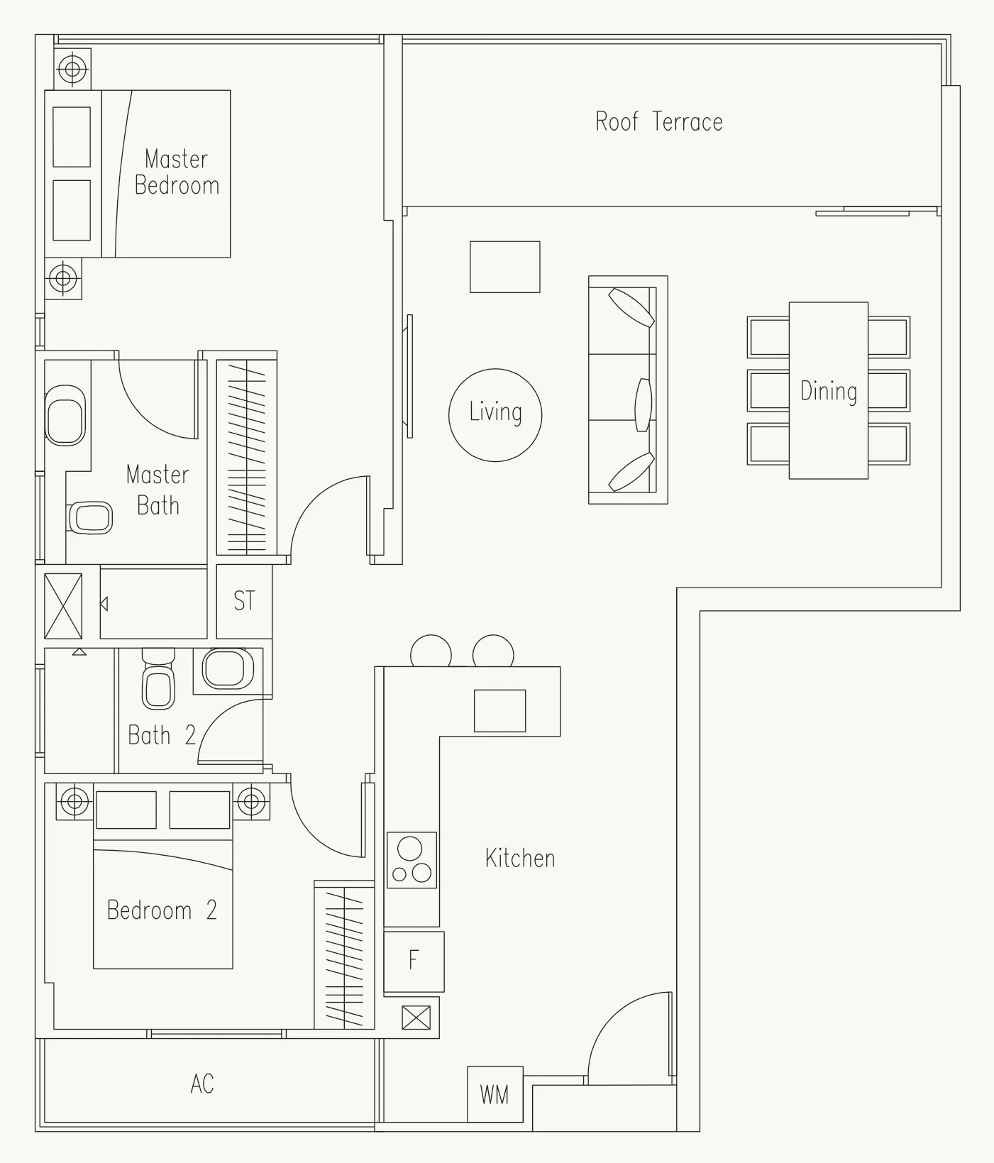Waterscape at Cavenagh floor plan, type PH2: Penthouse, 1,066 sq ft