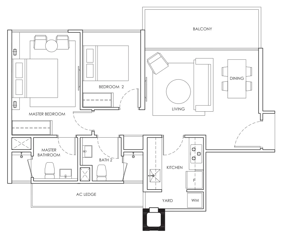 Waterwoods floor plan, type A: 2-Bedroom, 807 sq ft