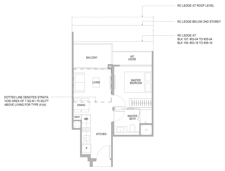 Whistler Grand floor plan, type A1: 1-Bedroom, 441 sq ft