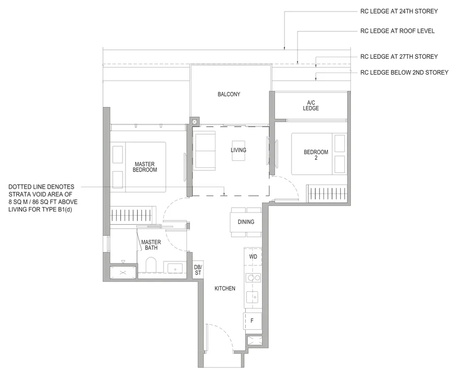 Whistler Grand floor plan, type B1: 2-Bedroom, 603 sq ft