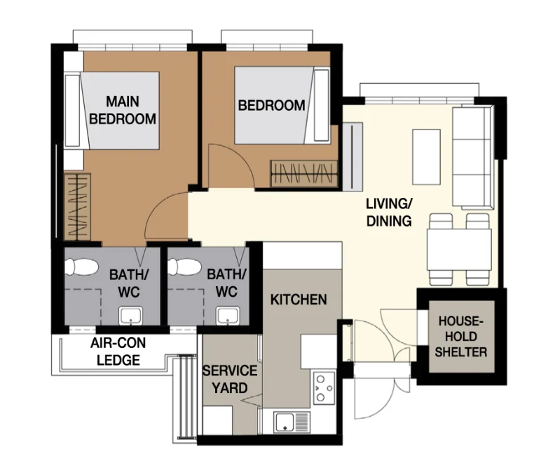 Woodlands Glade floor plan, type 3R: 3-room, 69 sqm, 743 sq ft