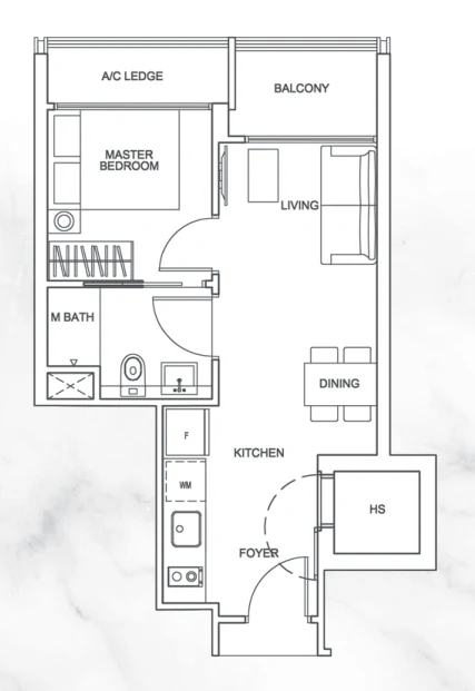 Zyanya floor plan, type A: 1-Bedroom, 441 sq ft